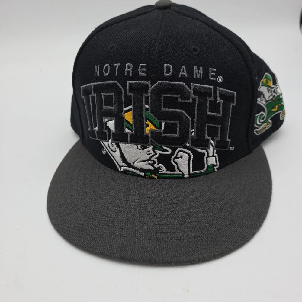 Vtg 47 Brand Notre Dame Fighting Irish Leprechaun Logo Snapback Hat Cap Black